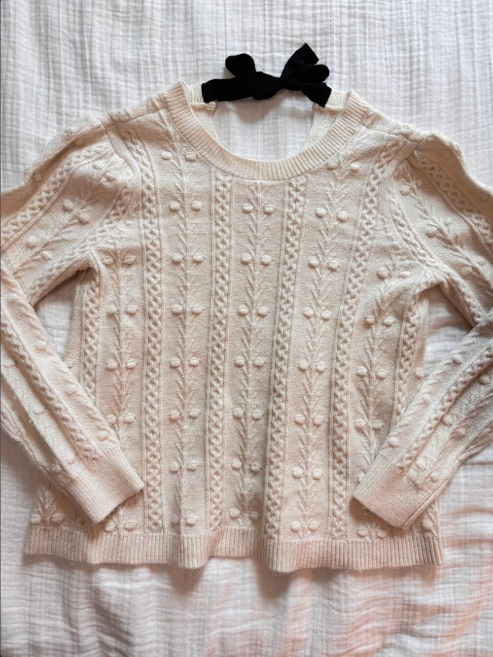 LOFT Cream Cable-Knit Bow-Back Sweater